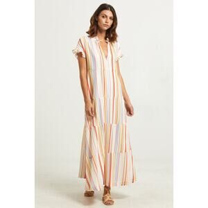 NEW Marie Oliver Farah Tier Maxi Cream Multicolor Striped Maxi Dress Size: XXS